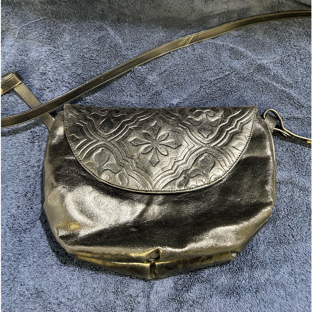 Hobo International Black Tooled Leather Handbag.